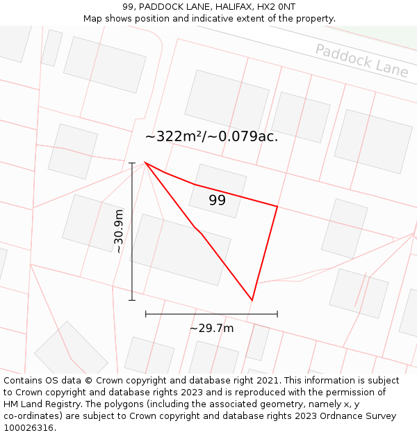 99, PADDOCK LANE, HALIFAX, HX2 0NT: Plot and title map