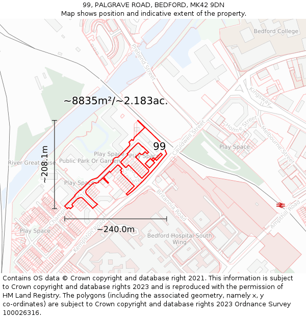 99, PALGRAVE ROAD, BEDFORD, MK42 9DN: Plot and title map