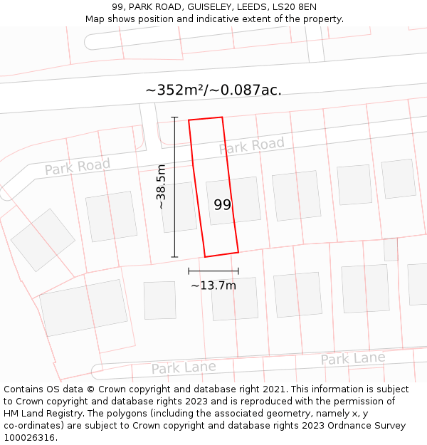 99, PARK ROAD, GUISELEY, LEEDS, LS20 8EN: Plot and title map