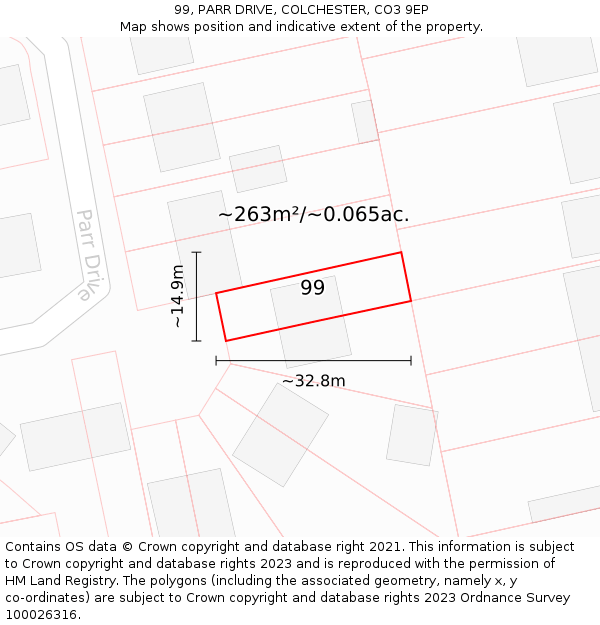 99, PARR DRIVE, COLCHESTER, CO3 9EP: Plot and title map