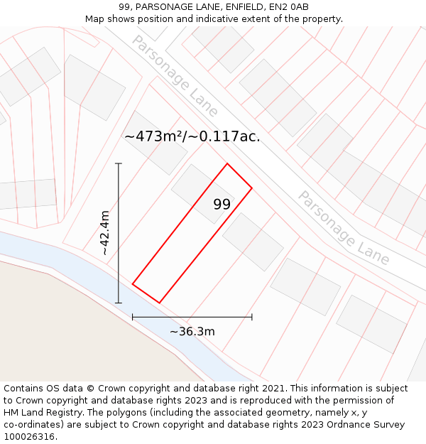 99, PARSONAGE LANE, ENFIELD, EN2 0AB: Plot and title map
