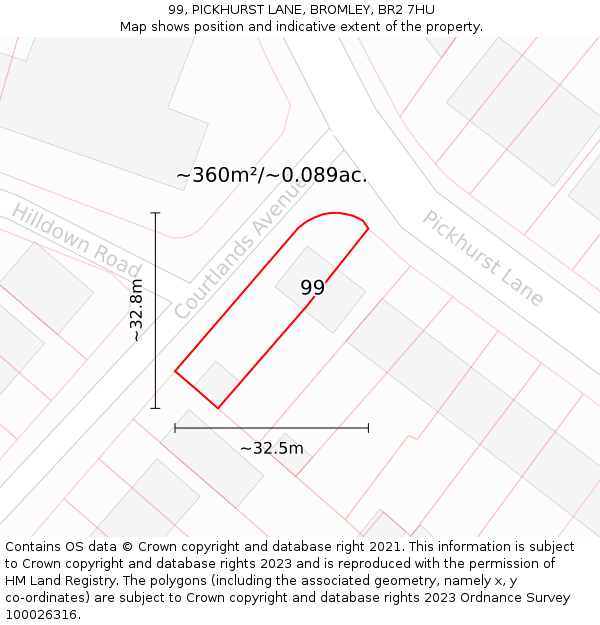 99, PICKHURST LANE, BROMLEY, BR2 7HU: Plot and title map