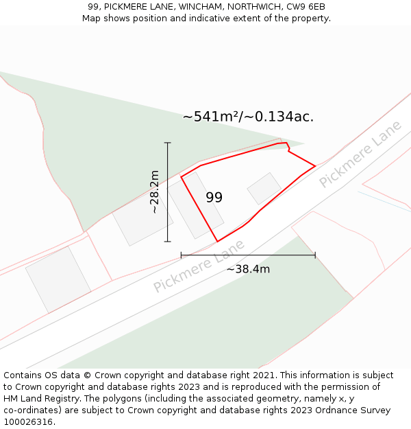 99, PICKMERE LANE, WINCHAM, NORTHWICH, CW9 6EB: Plot and title map