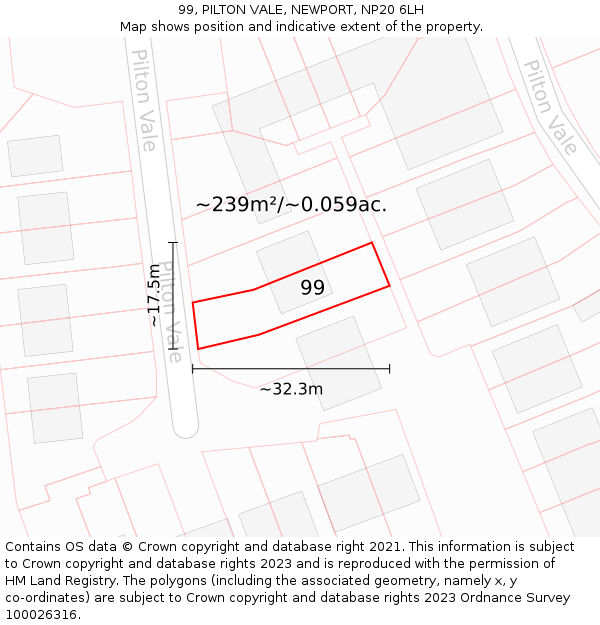 99, PILTON VALE, NEWPORT, NP20 6LH: Plot and title map