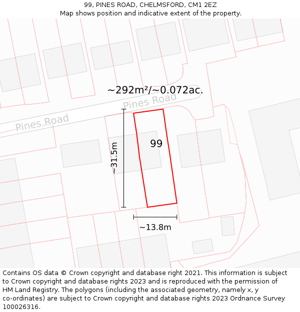 99, PINES ROAD, CHELMSFORD, CM1 2EZ: Plot and title map