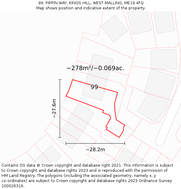99, PIPPIN WAY, KINGS HILL, WEST MALLING, ME19 4FQ: Plot and title map