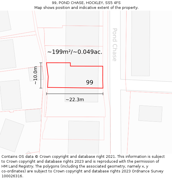 99, POND CHASE, HOCKLEY, SS5 4FS: Plot and title map