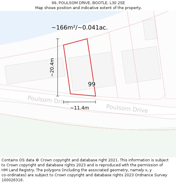 99, POULSOM DRIVE, BOOTLE, L30 2SE: Plot and title map