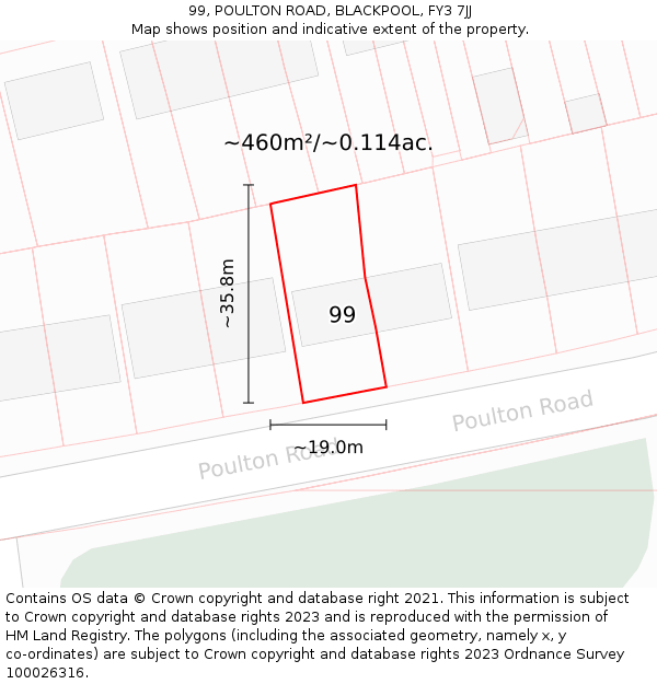 99, POULTON ROAD, BLACKPOOL, FY3 7JJ: Plot and title map