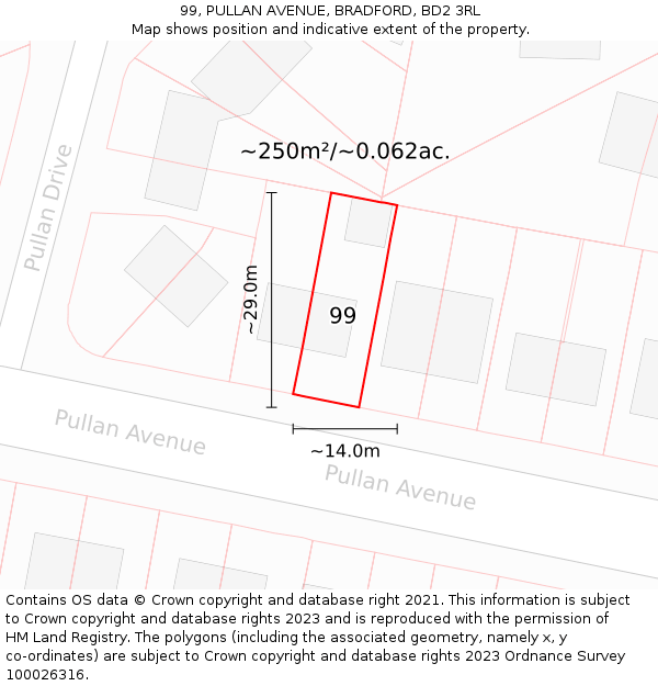 99, PULLAN AVENUE, BRADFORD, BD2 3RL: Plot and title map