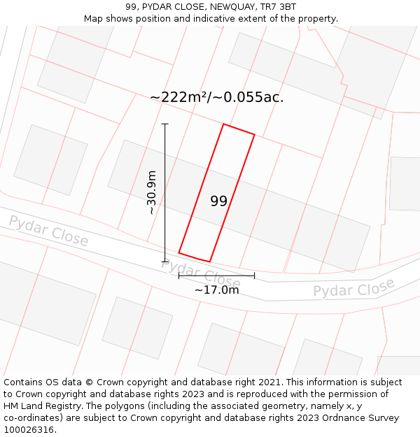 99, PYDAR CLOSE, NEWQUAY, TR7 3BT: Plot and title map