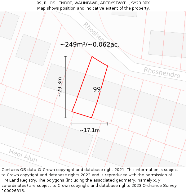 99, RHOSHENDRE, WAUNFAWR, ABERYSTWYTH, SY23 3PX: Plot and title map