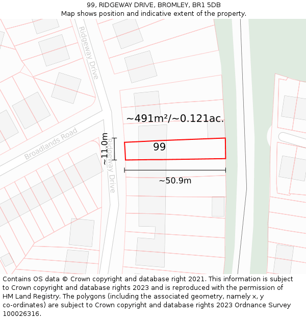99, RIDGEWAY DRIVE, BROMLEY, BR1 5DB: Plot and title map