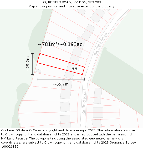 99, RIEFIELD ROAD, LONDON, SE9 2RB: Plot and title map