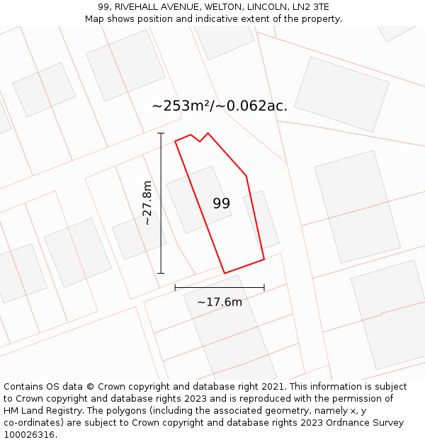 99, RIVEHALL AVENUE, WELTON, LINCOLN, LN2 3TE: Plot and title map