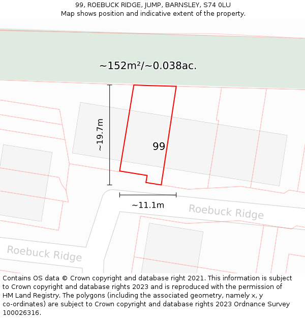 99, ROEBUCK RIDGE, JUMP, BARNSLEY, S74 0LU: Plot and title map