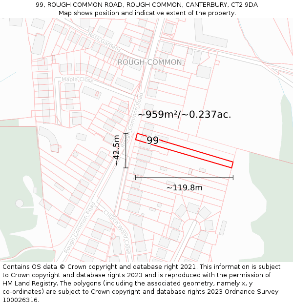 99, ROUGH COMMON ROAD, ROUGH COMMON, CANTERBURY, CT2 9DA: Plot and title map