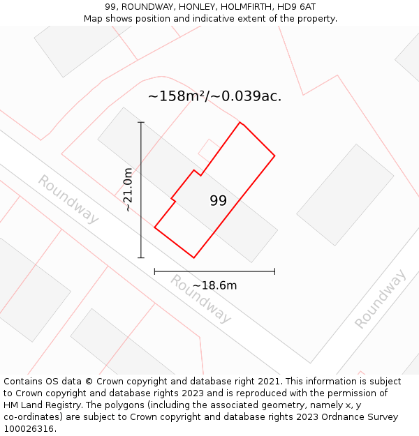 99, ROUNDWAY, HONLEY, HOLMFIRTH, HD9 6AT: Plot and title map