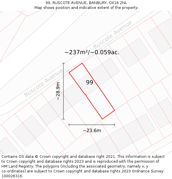 99, RUSCOTE AVENUE, BANBURY, OX16 2NL: Plot and title map