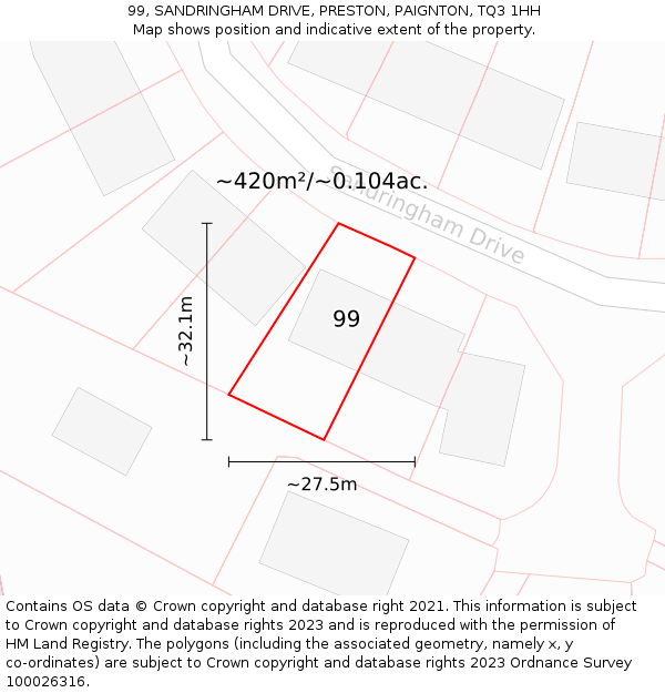 99, SANDRINGHAM DRIVE, PRESTON, PAIGNTON, TQ3 1HH: Plot and title map