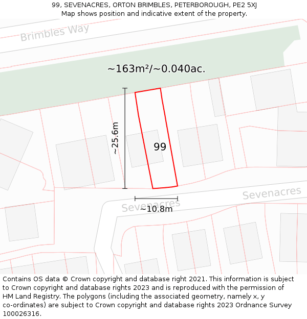 99, SEVENACRES, ORTON BRIMBLES, PETERBOROUGH, PE2 5XJ: Plot and title map