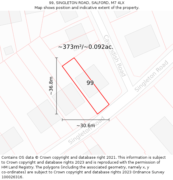 99, SINGLETON ROAD, SALFORD, M7 4LX: Plot and title map