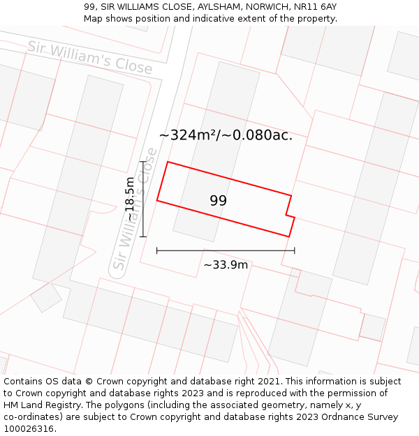99, SIR WILLIAMS CLOSE, AYLSHAM, NORWICH, NR11 6AY: Plot and title map