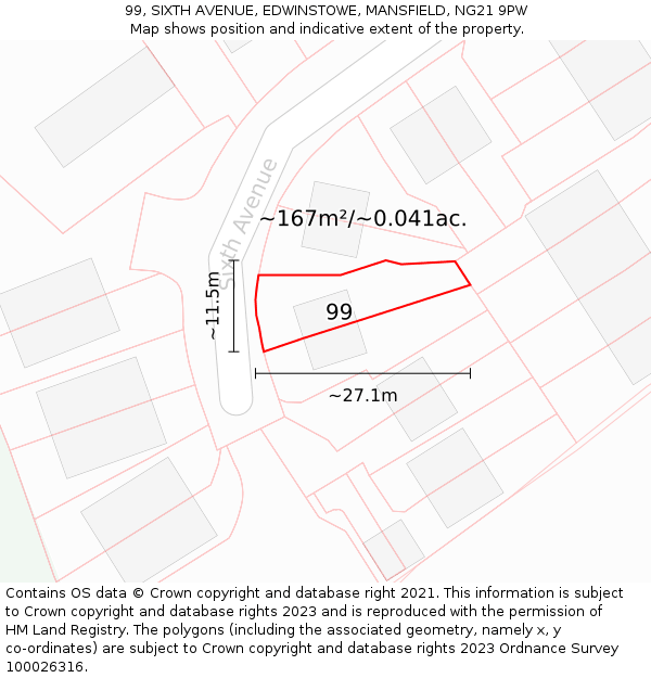99, SIXTH AVENUE, EDWINSTOWE, MANSFIELD, NG21 9PW: Plot and title map