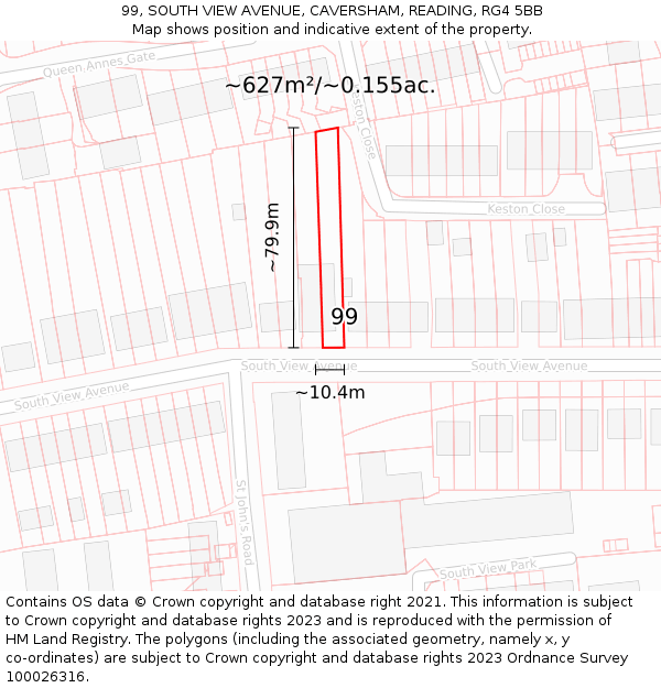 99, SOUTH VIEW AVENUE, CAVERSHAM, READING, RG4 5BB: Plot and title map