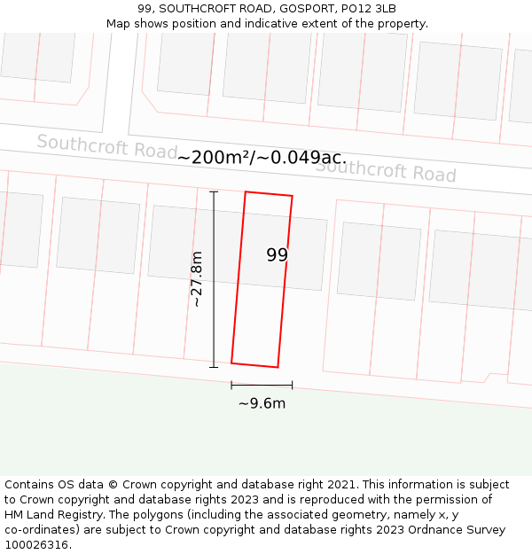 99, SOUTHCROFT ROAD, GOSPORT, PO12 3LB: Plot and title map