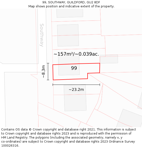 99, SOUTHWAY, GUILDFORD, GU2 8DF: Plot and title map