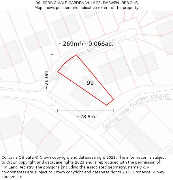 99, SPRING VALE GARDEN VILLAGE, DARWEN, BB3 2HS: Plot and title map