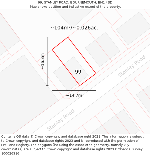99, STANLEY ROAD, BOURNEMOUTH, BH1 4SD: Plot and title map
