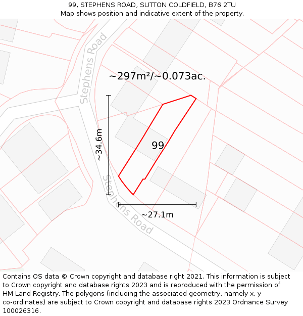 99, STEPHENS ROAD, SUTTON COLDFIELD, B76 2TU: Plot and title map
