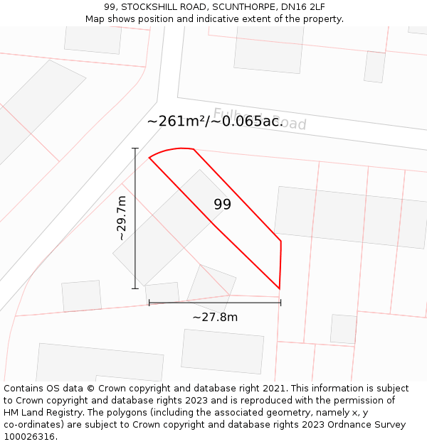 99, STOCKSHILL ROAD, SCUNTHORPE, DN16 2LF: Plot and title map