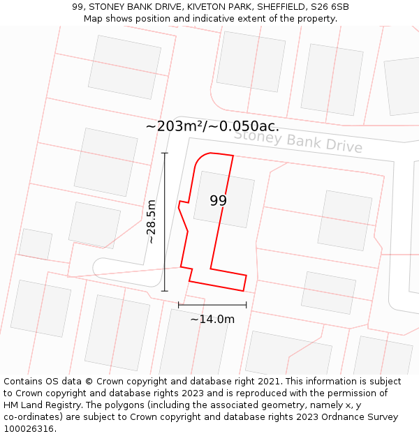 99, STONEY BANK DRIVE, KIVETON PARK, SHEFFIELD, S26 6SB: Plot and title map