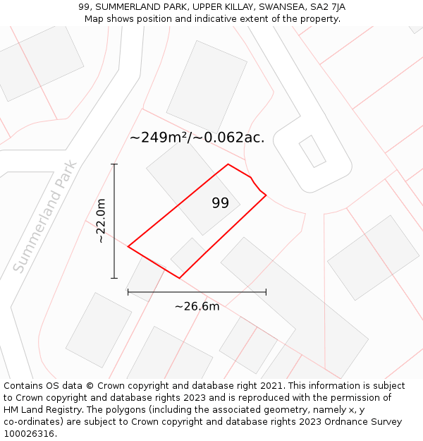 99, SUMMERLAND PARK, UPPER KILLAY, SWANSEA, SA2 7JA: Plot and title map