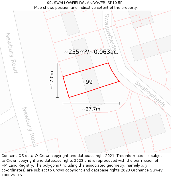 99, SWALLOWFIELDS, ANDOVER, SP10 5PL: Plot and title map