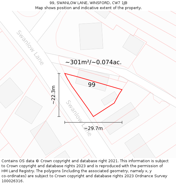 99, SWANLOW LANE, WINSFORD, CW7 1JB: Plot and title map