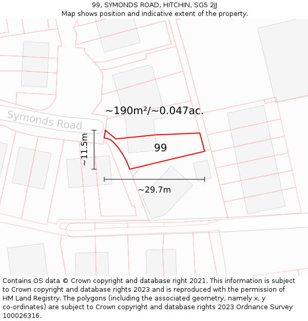 99, SYMONDS ROAD, HITCHIN, SG5 2JJ: Plot and title map