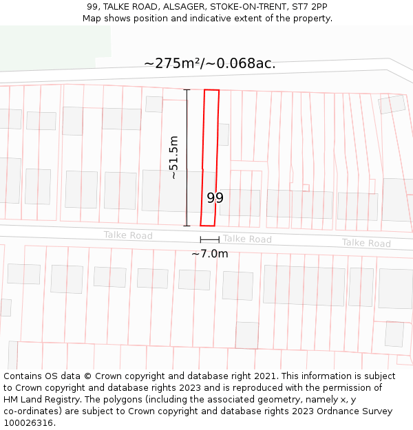 99, TALKE ROAD, ALSAGER, STOKE-ON-TRENT, ST7 2PP: Plot and title map