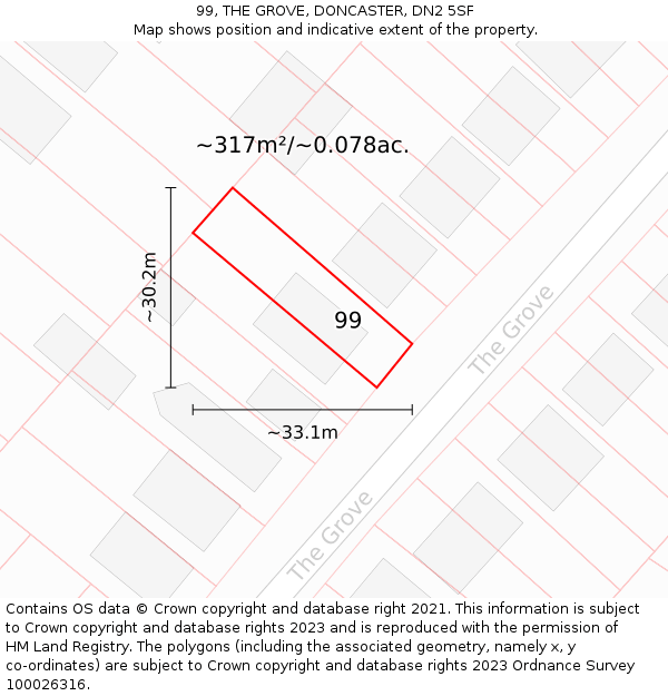 99, THE GROVE, DONCASTER, DN2 5SF: Plot and title map