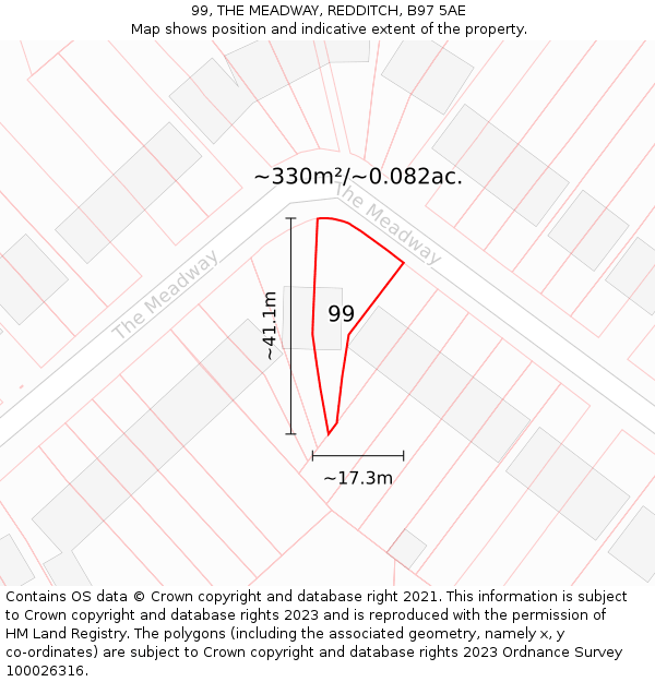 99, THE MEADWAY, REDDITCH, B97 5AE: Plot and title map
