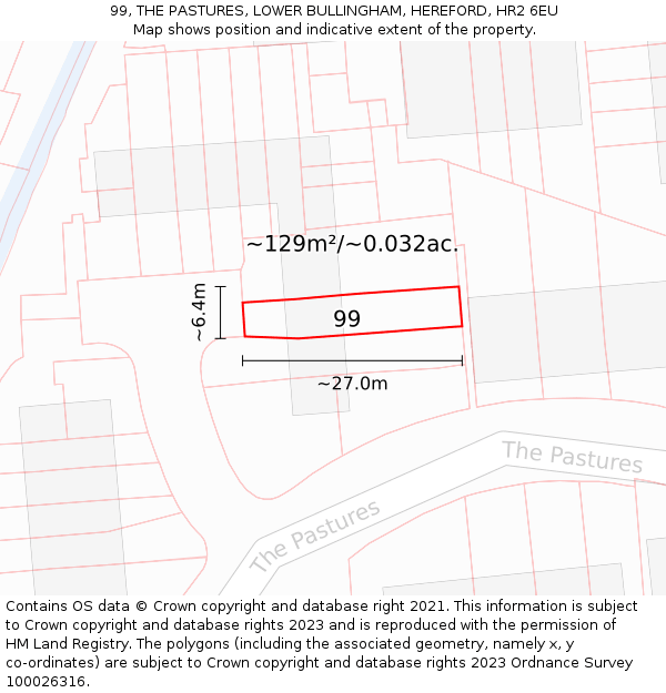 99, THE PASTURES, LOWER BULLINGHAM, HEREFORD, HR2 6EU: Plot and title map