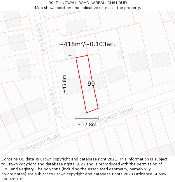 99, THINGWALL ROAD, WIRRAL, CH61 3UD: Plot and title map
