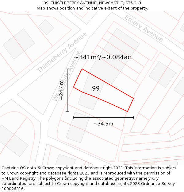 99, THISTLEBERRY AVENUE, NEWCASTLE, ST5 2LR: Plot and title map