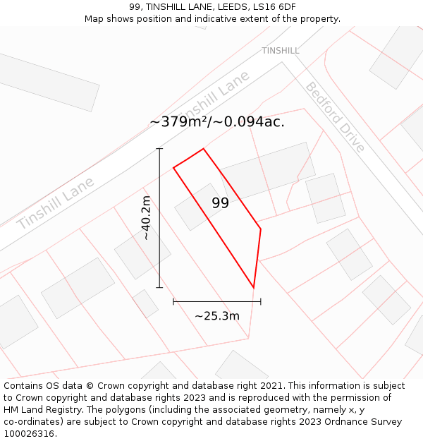 99, TINSHILL LANE, LEEDS, LS16 6DF: Plot and title map