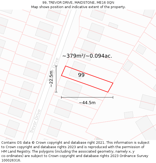 99, TREVOR DRIVE, MAIDSTONE, ME16 0QN: Plot and title map