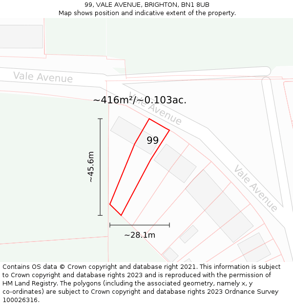 99, VALE AVENUE, BRIGHTON, BN1 8UB: Plot and title map
