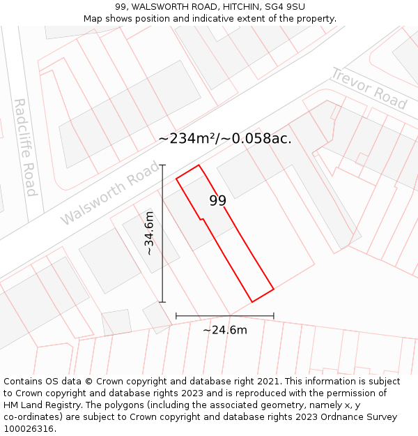 99, WALSWORTH ROAD, HITCHIN, SG4 9SU: Plot and title map